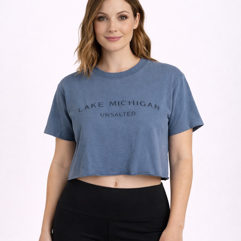 Blue Graphic Lake Michigan Unsalted Crop Top Small